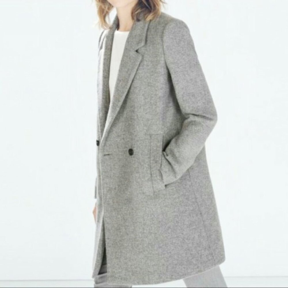 Chic Light Gray Double-Breasted Wool Blazer Coat